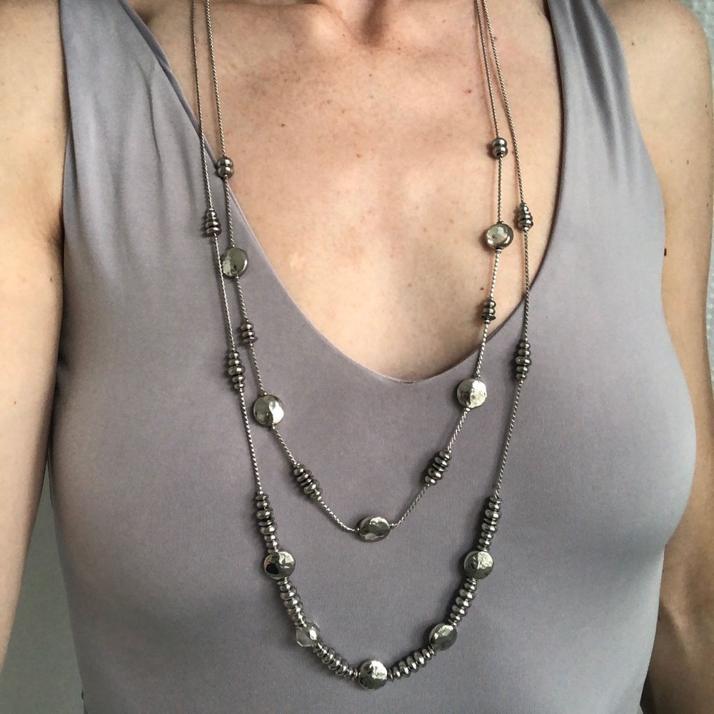 Chico’s multi-layered silver beaded necklace